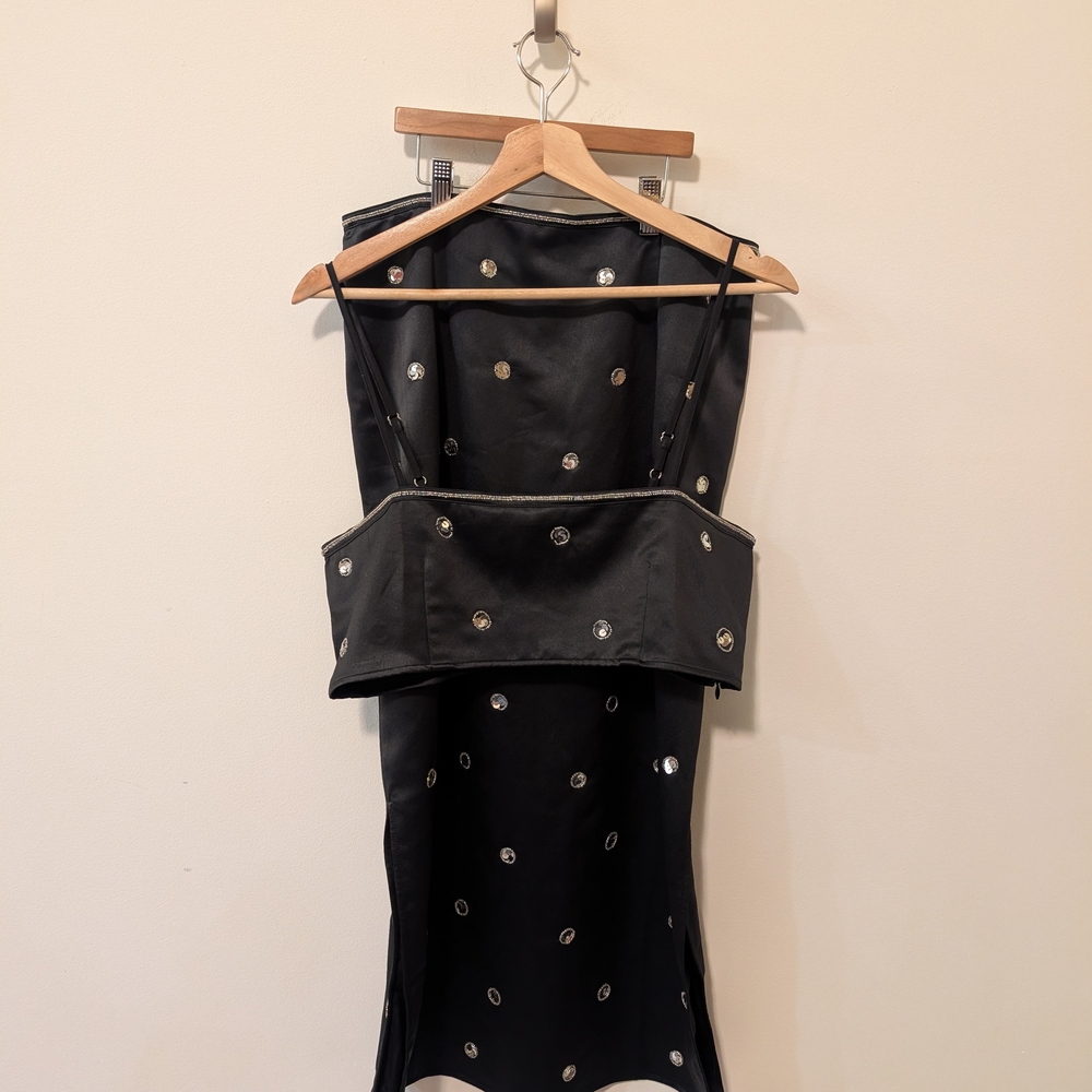 Nasty Gal Black And Silver Sequin Embellished Skirt Set With Strappy Top Size 8
